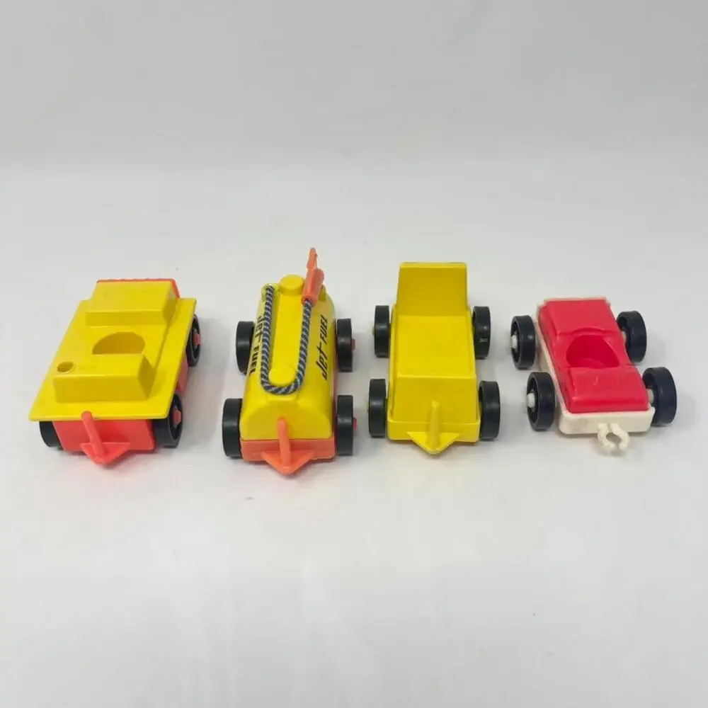 Vintage Fisher Price Little People Airport Jet Fuel Tanker Luggage Cart - 4 Cars